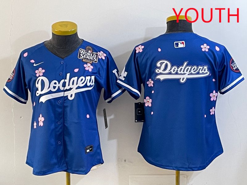 Youth Los Angeles Dodgers Blank Blue Sakura Edition 2025 Nike MLB Jersey style 15